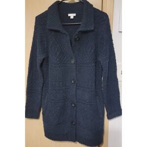 J Jill Button Up Chunky Knit Cardigan Women XS Blue Wool Blend Oversized Warm